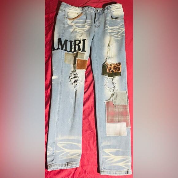 2 Item Bundle - Nike Bomber Jacket XL - Amiri Patchwork Jeans Sz 38 - Blue Grey - Picture 2 of 14